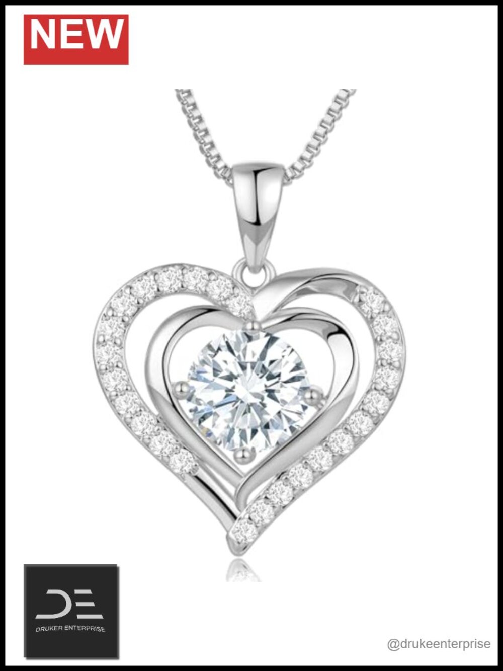 1CT Heart Moissanite Pendant Necklace in 925 Sterling Silver
